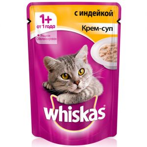 КОРМ ДЛЯ КОШЕК WHISKAS КРЕМ-СУП С ИНДЕЙКОЙ КОНС. ПАУЧ