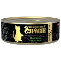 КОРМ ДЛЯ КОТЯТ ЧЕТВЕРОНОГИЙ ГУРМАН ЦЫПЛЕНОК, ТЕЛЯТИНА В ЖЕЛЕ КОНС.