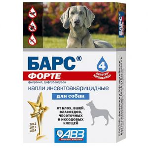АВЗ/БАРС-ФОРТЕ КАПЛИ ИНСЕКТ. ДЛЯ СОБАК 1 УПАКОВКА (4 ПИПЕТКИ)