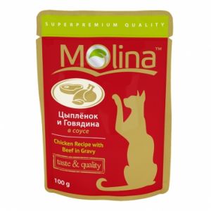 Влажный корм (пауч) для кошек Molina «Цыпленок и говядина в соусе»