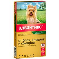 BAYER ADVANTIX ДЛЯ СОБАК ОТ БЛОХ, КЛЕЩЕЙ, КОМАРОВ 40 (ДО 4КГ ВЕСА)
