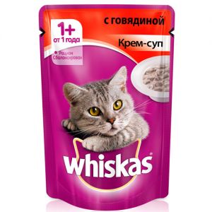 КОРМ ДЛЯ КОШЕК WHISKAS КРЕМ-СУП С ГОВЯДИНОЙ КОНС. ПАУЧ