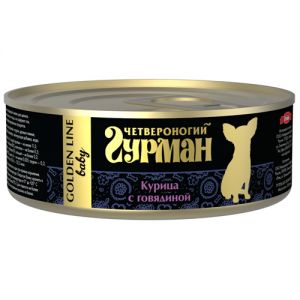 КОРМ ДЛЯ ЩЕНКОВ ЧЕТВЕРОНОГИЙ ГУРМАН КУРИЦА, ГОВЯДИНА В ЖЕЛЕ КОНС.