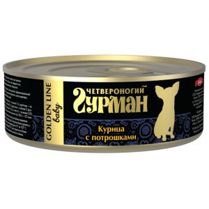 КОРМ ДЛЯ ЩЕНКОВ ЧЕТВЕРОНОГИЙ ГУРМАН КУРИЦА, ПОТРОШКИ В ЖЕЛЕ КОНС.