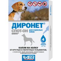 АНТИГЕЛЬМИНТИК ДЛЯ СОБАК АВЗ ДИРОНЕТ СПОТ-ОН ДЛЯ НАРУЖНОГО ПРИМЕНЕНИЯ 4 ПИПЕТКИ/1УП.