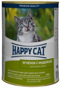 Happy cat - Хэппи Кэт консервы для кошек кусочки в желе Ягненок и Индейка 