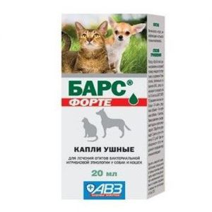 АВЗ/БАРС ФОРТЕ КАПЛИ УШНЫЕ ДЛЯ ЛЕЧЕНИЕ ОТИТОВ,ОТОДЕКТОЗА И УШНОЙ ЧЕСОТКИ СОБАК И КОШЕК 20МЛ