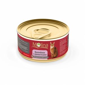 Консервы в соусе для кошек Molina «Цыпленок с креветками»
