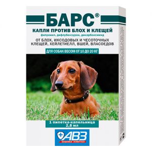 АВЗ/БАРС КАПЛИ ОТ БЛОХ И КЛЕЩЕЙ ДЛЯ СОБАК ОТ 10 ДО 20КГ, 1 ДОЗА - 2,8МЛ