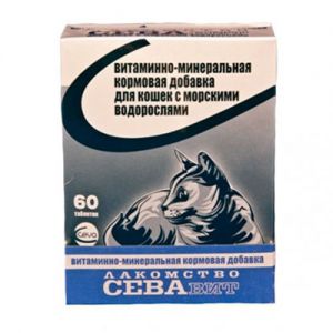 CEVA СЕВАВИТ ВИТАМИННО-МИНЕРАЛЬНАЯ КОРМОВАЯ ДОБАВКА ДЛЯ КОШЕК С МОРСКИМИ ВОДОРОСЛЯМИ 60ТАБ.