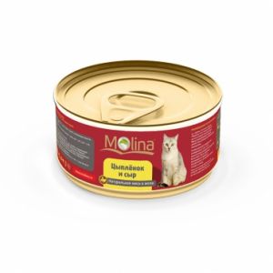 Консервы в желе для кошек Molina «Цыпленок и сыр»