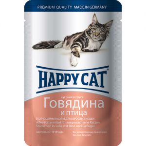 КОРМ ДЛЯ КОШЕК ХЭППИ КЭТ ГОВЯДИНА+ПТИЦА, КОНС